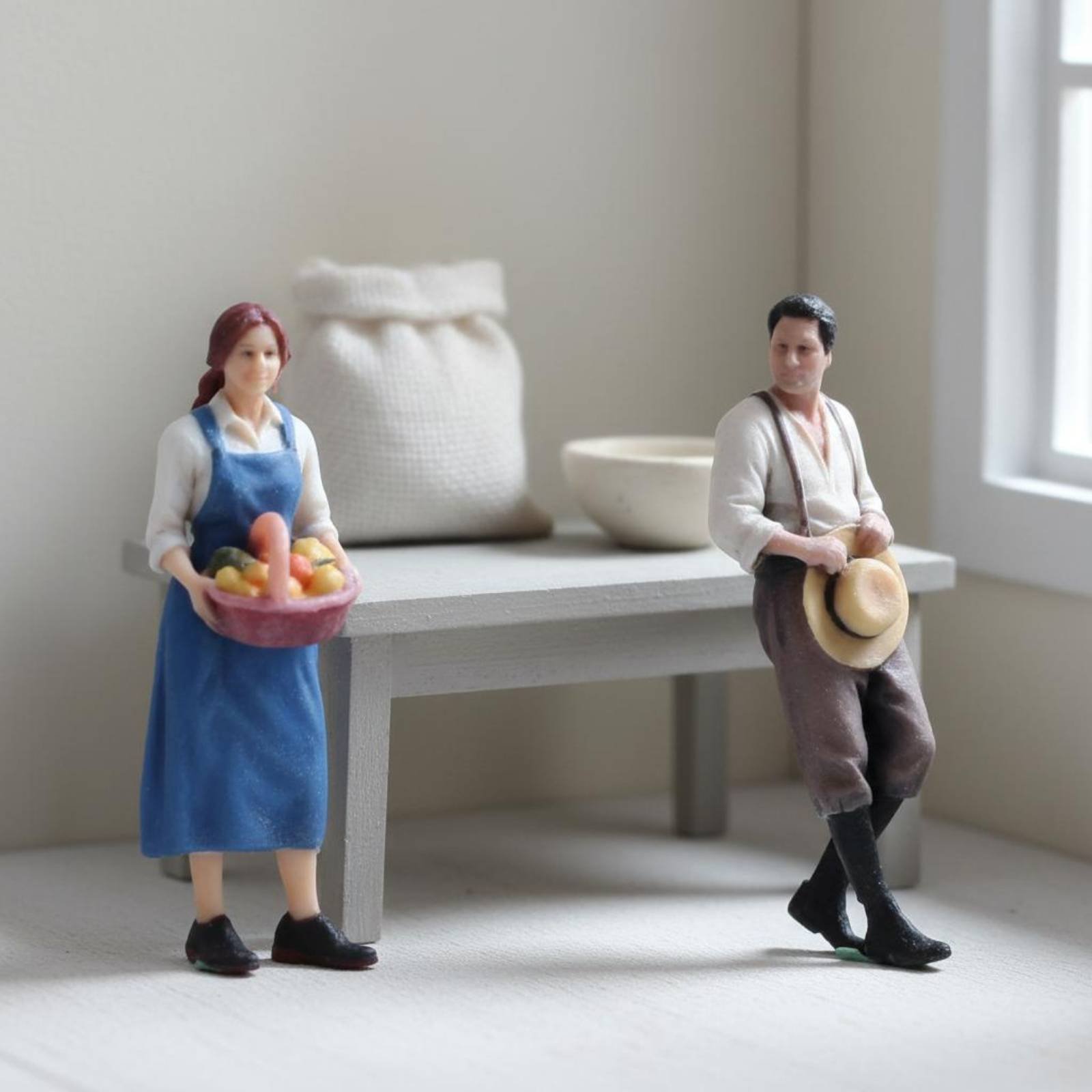 2 Pieces Farmer Couple Figurin - 3D Printing Resin 评论和价格
